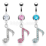 316L Surgical Steel Multi Gem Paved Music Note Navel Ring