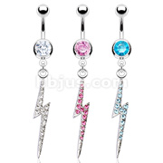 316L Surgical Steel Electro Thunder Paved Gem Navel Ring