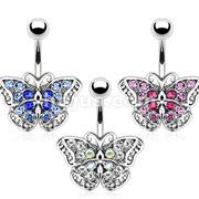 316L Surgical Steel Multi Pave Gemmed CZ Casted Butterfly Navel Ring