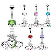 60 Pcs Assorted Color 316L Surgical Steel Claddagh Crown Heart Pave Gemmed Navel Ring