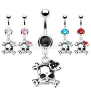50 Pcs of Assorted Color 316L Surgical Steel Emo Skull with Pave Gemmed Heart Navel Ring