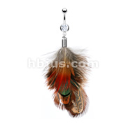 316L Surgical Steel Navel Ring with Assorted Color Feathers