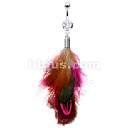 316L Surgical Steel Navel Ring with Assorted Color Feathers