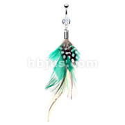 316L Surgical Steel Navel Ring with Assorted Color Feathers
