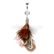 316L Surgical Steel Navel Ring with Assorted Color Feathers