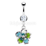 316L Surgical Steel Navel Ring with Stone Gem Cluster Center Epoxy Flower