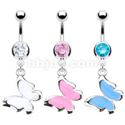 316L Surgical Steel Navel Ring with Epoxy Butterfly Dangle