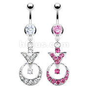 316L Surgical Steel Navel Ring with Multi Pave Gemmed Venus Loop