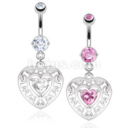 316L Surgical Steel Heart CZ Centered Heart Dangle Navel Ring