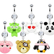 60 Pcs of Assorted Hardened Clay Character Dangle Navel Ring Package