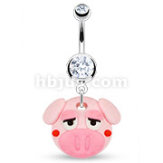 316L Surgical Steel Navel Ring with Hardened Clay Oink Piggy Dangle