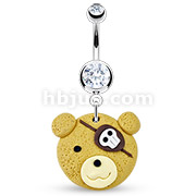316L Surgical Steel Navel Ring with Hardened Clay Pirate Bear Dangle