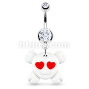 316L Surgical Steel Navel Ring with Hardened Clay Love Skull Dangle