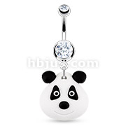 316L Surgical Steel Navel Ring with Hardened Clay Panda Bear Dangle
