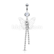 316L Surgical Steel Butterfly with Paved Gem Chimes Trail Fancy Navel Ring