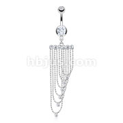 316 Surgical Steel Navel Ring with Multi CZ Bar and Gemmed Strings