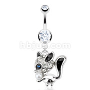 316L Surgical Steel Multi Paved Gem Blue CZ Eyed Faux Pearl Squirrel Navel Ring