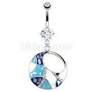 316L Surgical Steel with Blue Tone Shells with CZ Navel Ring