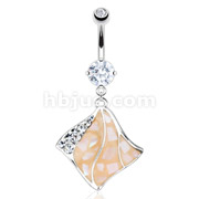 316L Surgical Steel Navel Ring with Multi Paved Gem Abalone Inlay Peach Flag Navel Ring