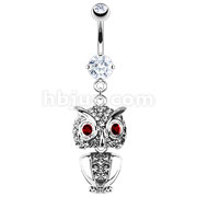 316L Surgical Steel Dangle Owl Paved Gem Navel Ring
