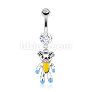 316L Surgical Steel Epoxy Color Accented Teddy Bear Navel Ring