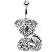 316L Surgical Steel Large CZ Holding Dangle Koala Paved Gem Navel Ring