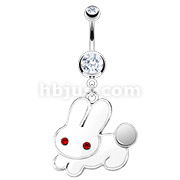 316L Surgical Steel Navel Ring with Enamel Colored Bunny Character Dangle