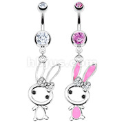 316L Surgical Steel Cute Bunny with Paved Gem Bow Navel Ring