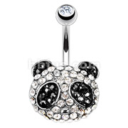 316L Surgical Steel CZ Paved Panda Face Navel Ring