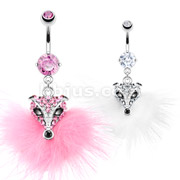 316L Surgical Steel Multi Paved Gem Furry Fox Navel Ring