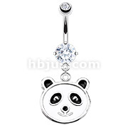 316L Surgical Steel Navel Ring with Enamel Colored Cute Panda Face Dangle