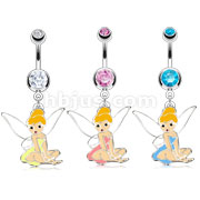 316L Surgical Steel Navel Ring with Assorted Colored Enamel Fairy Dangle