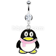 316L Surgical Steel Penguin Dangle Navel Ring with Enamel Clear Coat