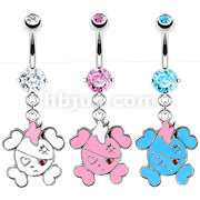 316L Surgical Steel Navel Ring with Enamel Colored Sweet Pirate Skull Dangle