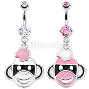 316L Surgical Steel Navel Ring with Enamel Colored Sweet Monkey Character Dangle