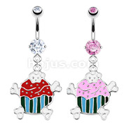 316L Surgical Steel Navel Ring with Enamel Colored Poisonous Cupcake with a Skull on Top Dangle