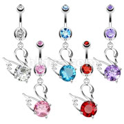 316L Surgical Steel CZ Centered Swan Navel Ring