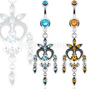 316L Surgical Steel Multi CZ Vintage Chandelier Navel Ring