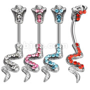 316L Surgical Steel CZ Paved Cobra Navel Ring
