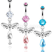 316L Surgical Steel Angel Wings with Dangle Beads Navel Ring