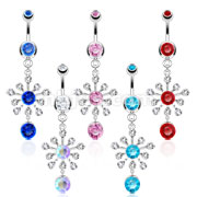 316L Surgical Steel Sunburst with Multi Gem Navel Ring