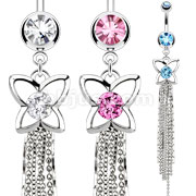 316L Surgical Steel Butterfly w/ CZ Center Chandelier Dangle Navel Ring