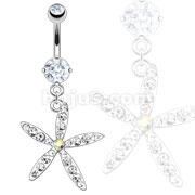 316L Surgical Steel Starfish Flower with Multi CZ Dangle Navel Ring