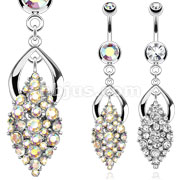 316L Surgical Steel Multi Paved Leaf Dangle Navel Ring