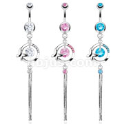 316L Surgical Steel Butterfly Ring with Focus Gem Dangle Navel Ring