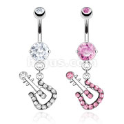 316L Surgical Steel Guitar with Multi Paved Gems Dangle Navel Ring