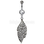 316L Surgical Steel Hemitite Multi Paved Leaf Dangle Navel Ring