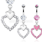 316L Surgical Steel Epoxy Heart with Multi Paved Heart Ring Dangle Navel Ring