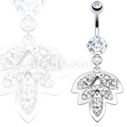 316L Surgical Steel Autumn Leaf with CZ Accent Dangle Navel Ring 