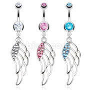 316L Surgical Steel Hollow Angel Wing with Multi Paved CZ Navel Ring